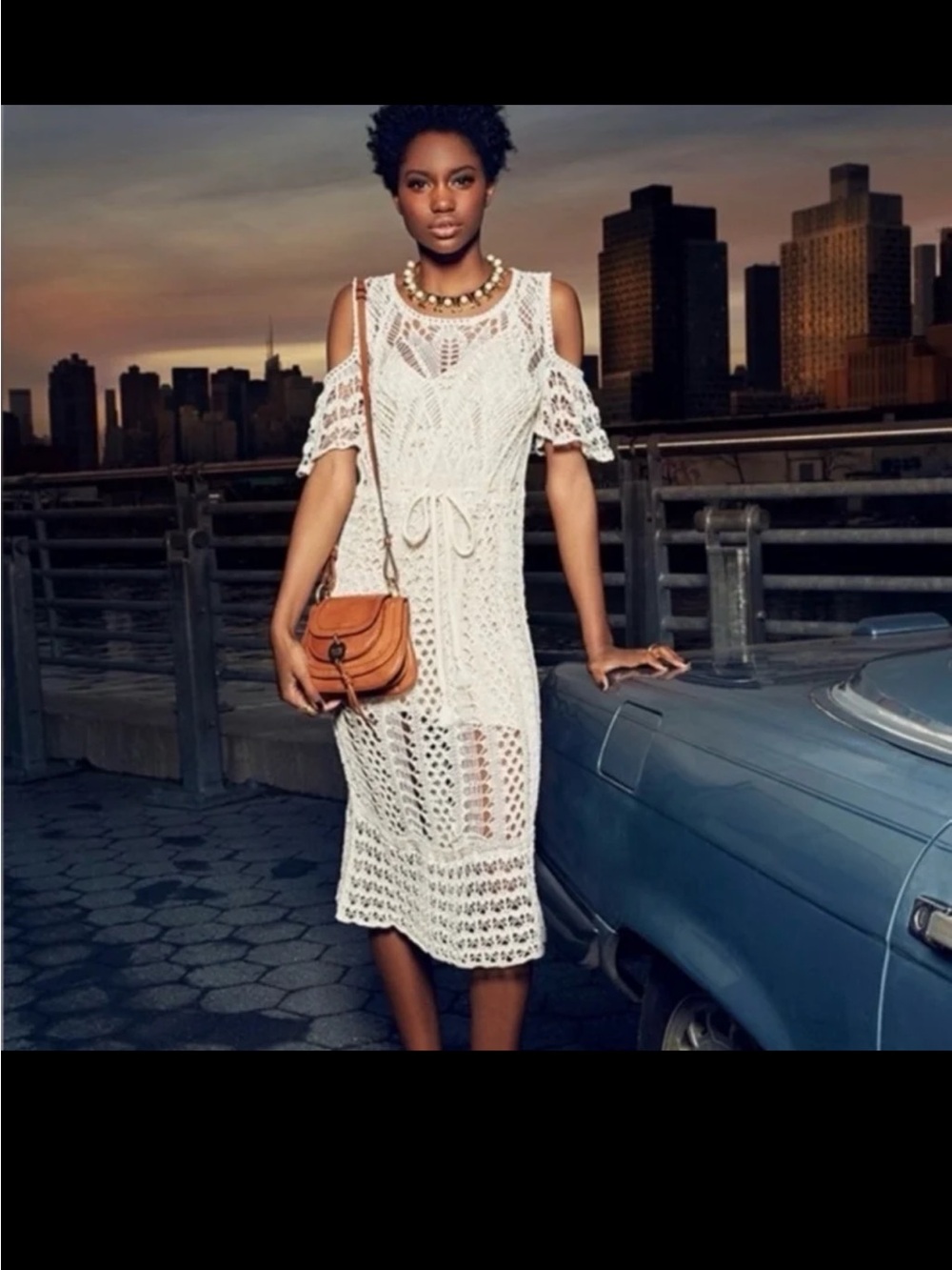 See by Chloe Crochet Cold Shoulder Casual Dress in Natural White size Small